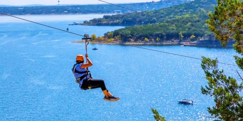 person zip lining